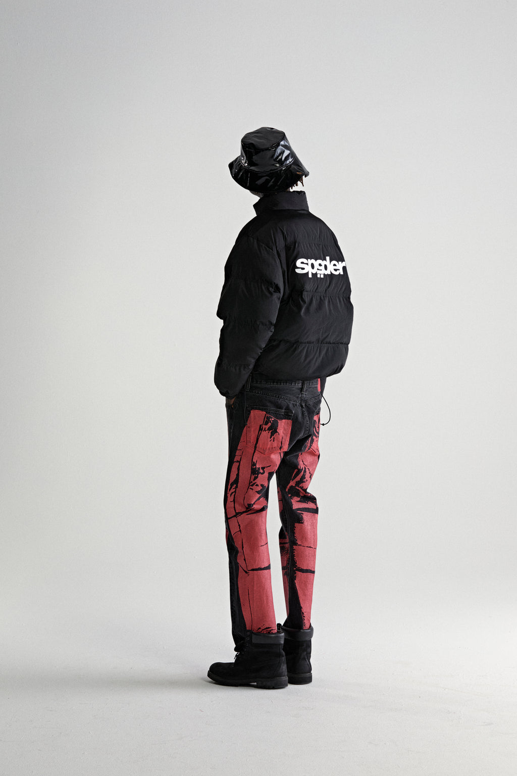 BLACK 5STAR PUFFER JACKET ON MODEL