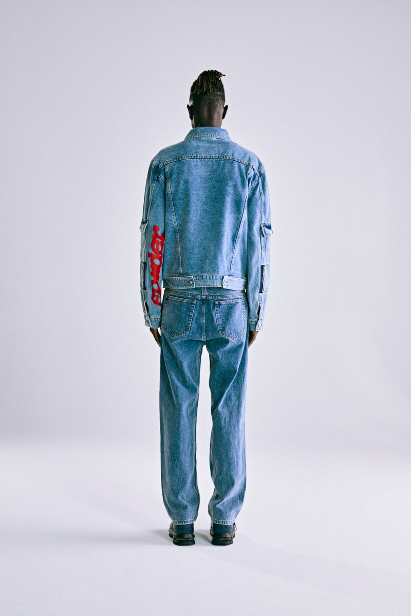 LIGHT WASH DENIM V3 TRUCK JACKET ON MODEL