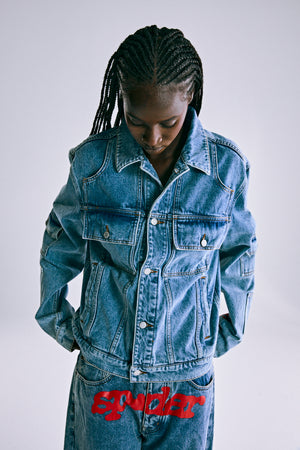 LIGHT WASH DENIM V3 TRUCK JACKET ON MODEL