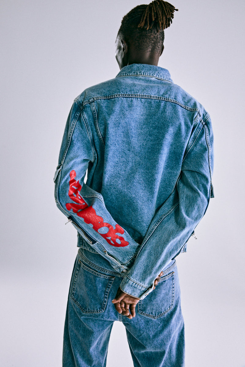 LIGHT WASH DENIM V3 TRUCK JACKET ON MODEL