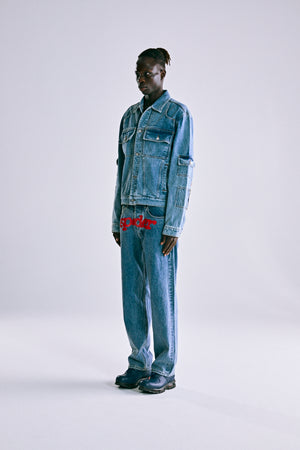 LIGHT WASH DENIM V3 TRUCK JACKET ON MODEL