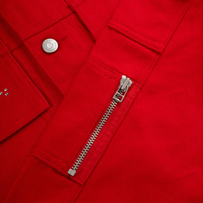 RED WEB DENIM CROPPED TRUCKER JACKET