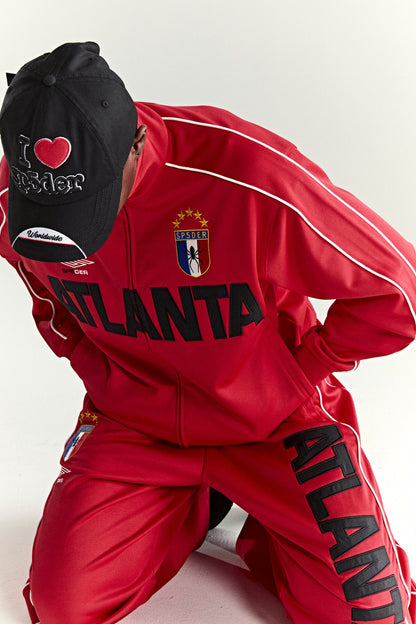 RED ATLANTA TRACK JACKET ON MODEL