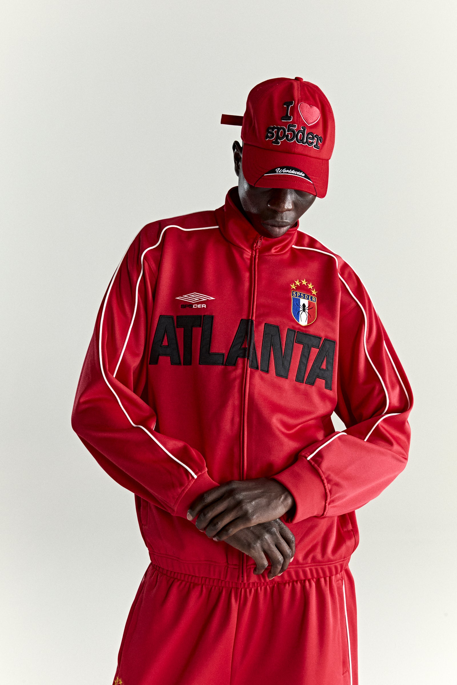 RED ATLANTA TRACK JACKET ON MODEL
