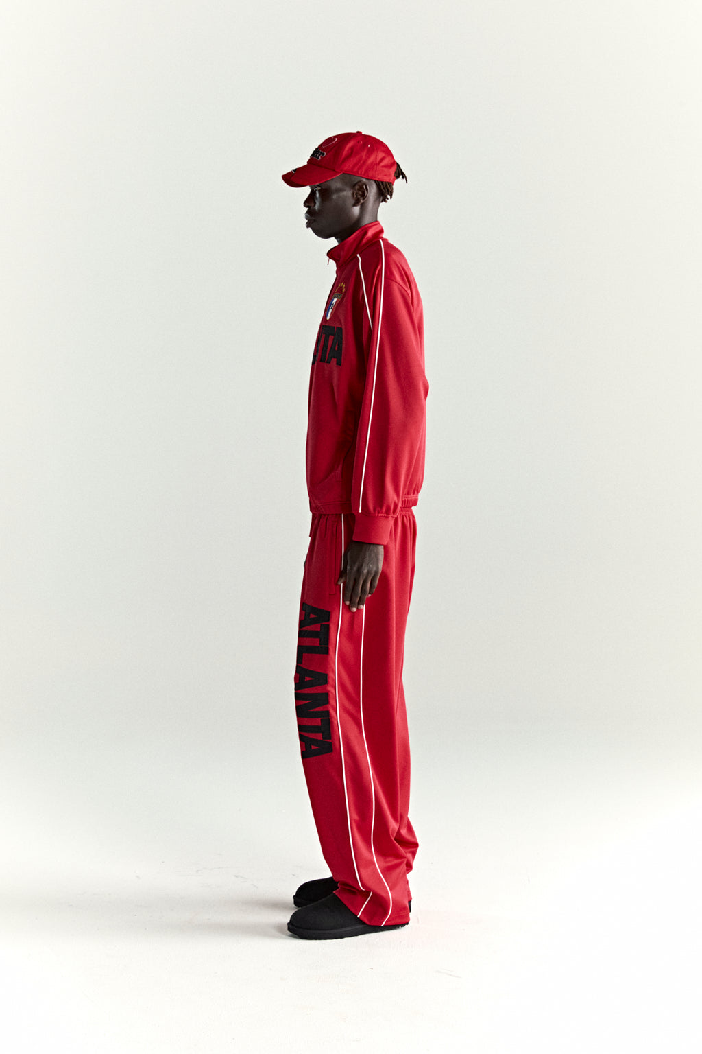 RED ATLANTA TRACK JACKET ON MODEL
