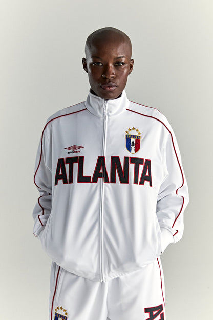 WHITE ATLANTA TRACK JACKET ON MODEL
