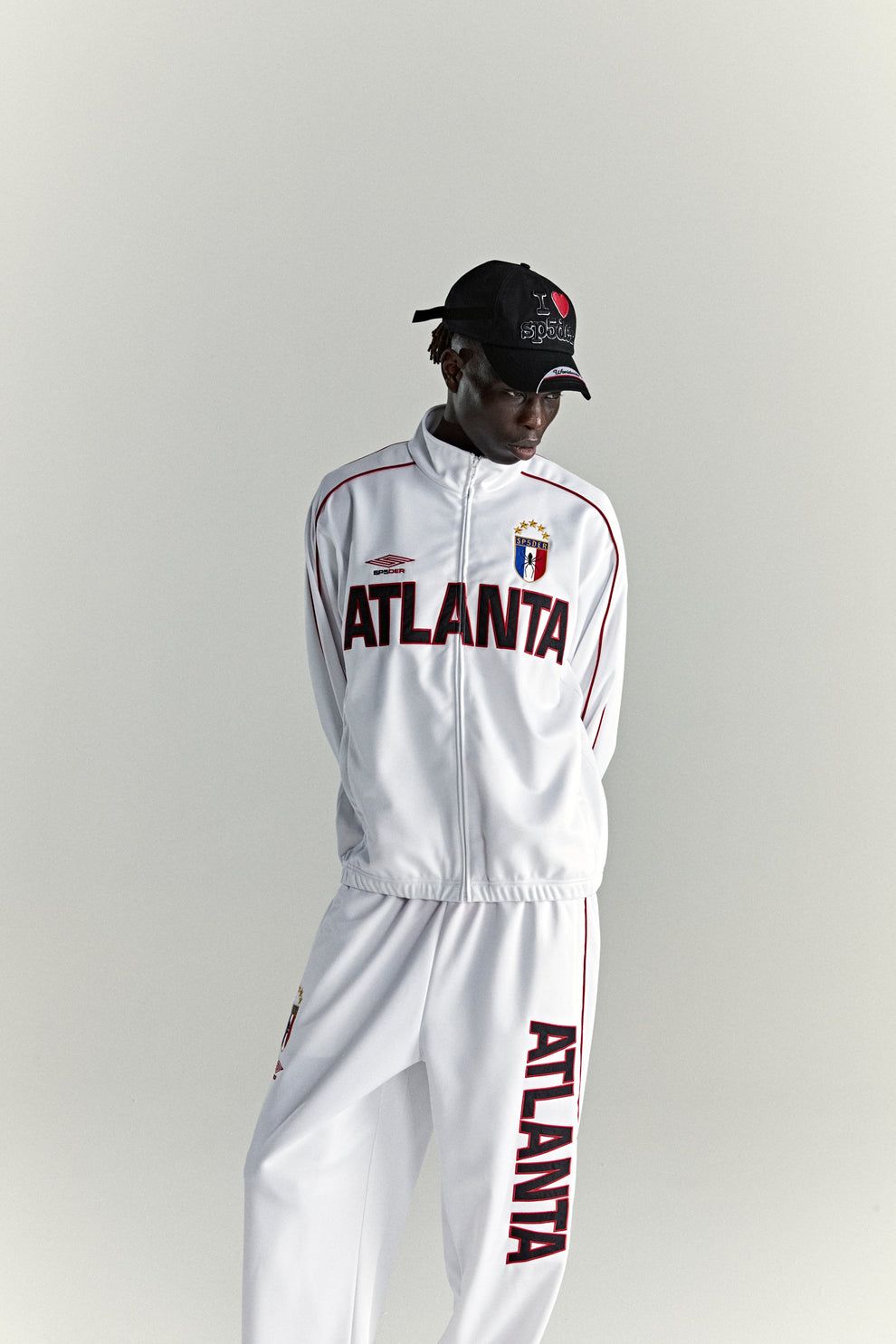 WHITE ATLANTA TRACK JACKET ON MODEL