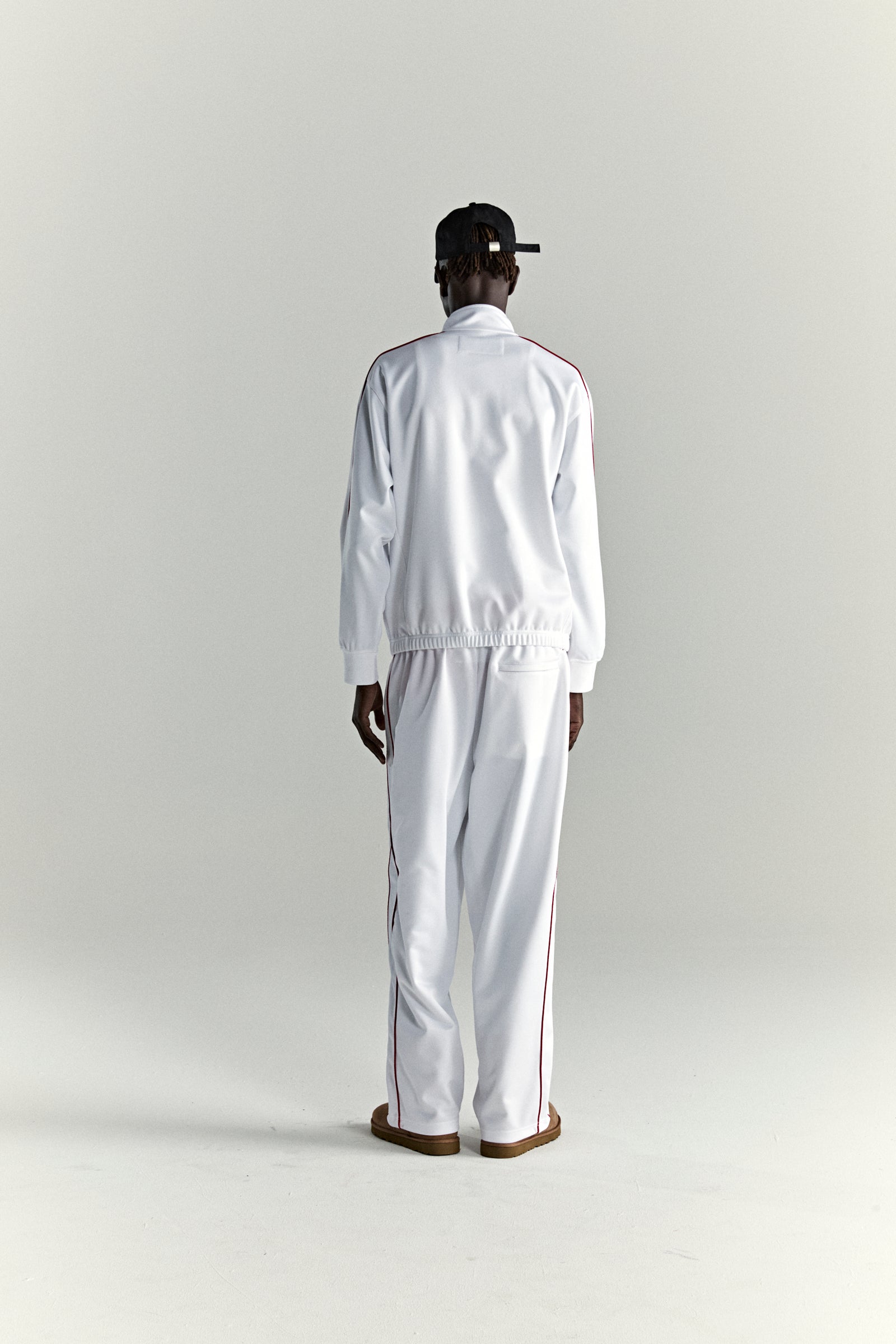 WHITE ATLANTA TRACK JACKET ON MODEL