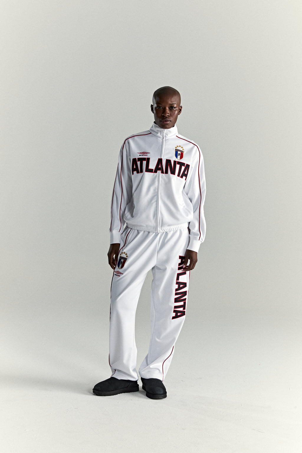 WHITE ATLANTA TRACK JACKET ON MODEL
