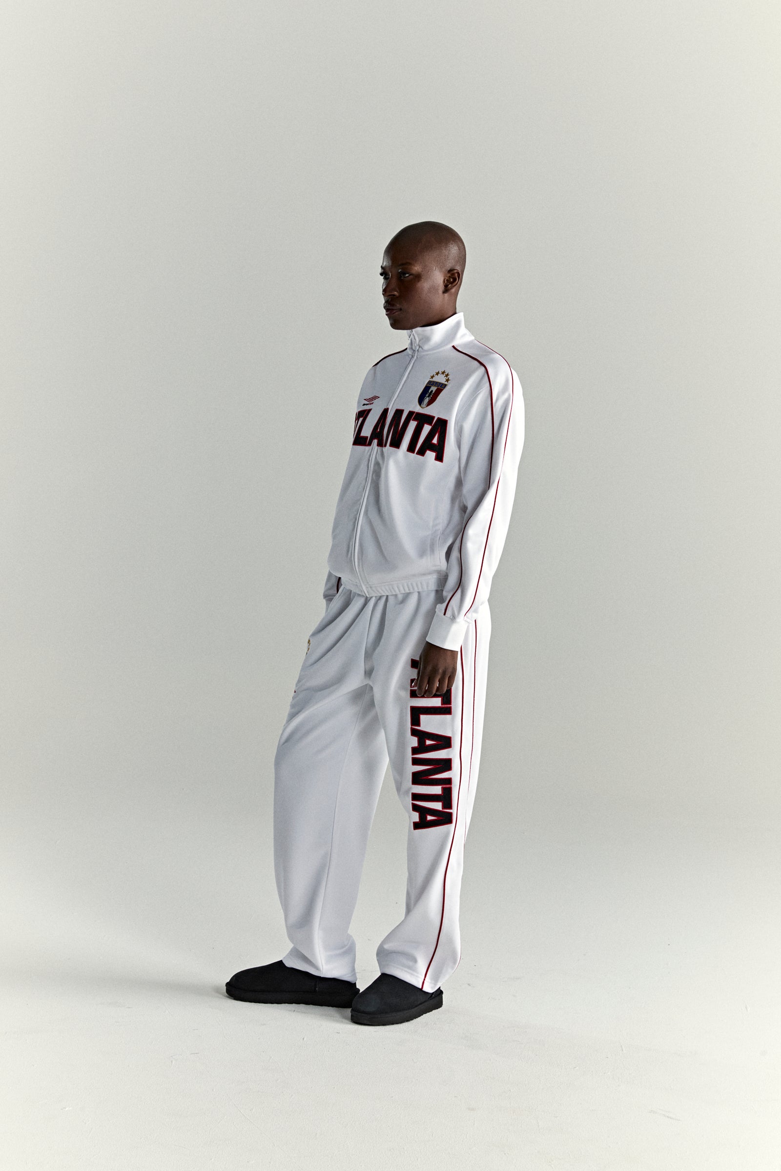 WHITE ATLANTA TRACK JACKET ON MODEL