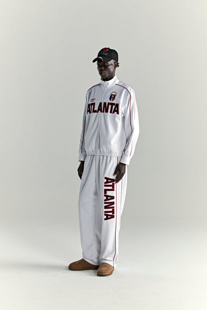 WHITE ATLANTA TRACK JACKET ON MODEL