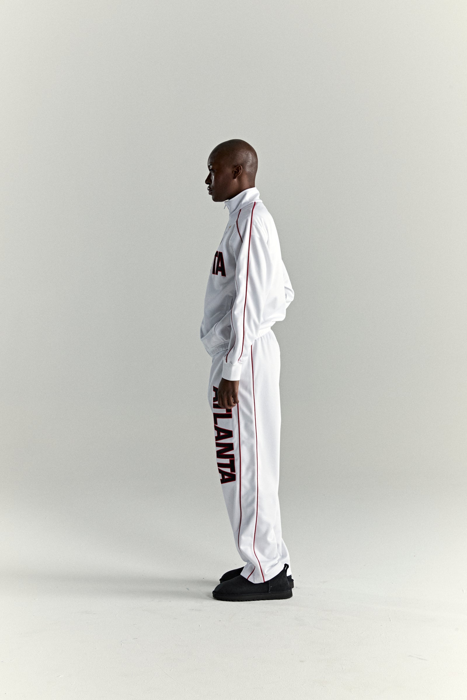 WHITE ATLANTA TRACK JACKET ON MODEL