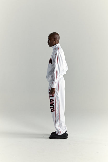 WHITE ATLANTA TRACK JACKET ON MODEL