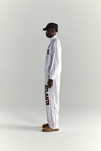WHITE ATLANTA TRACK JACKET ON MODEL