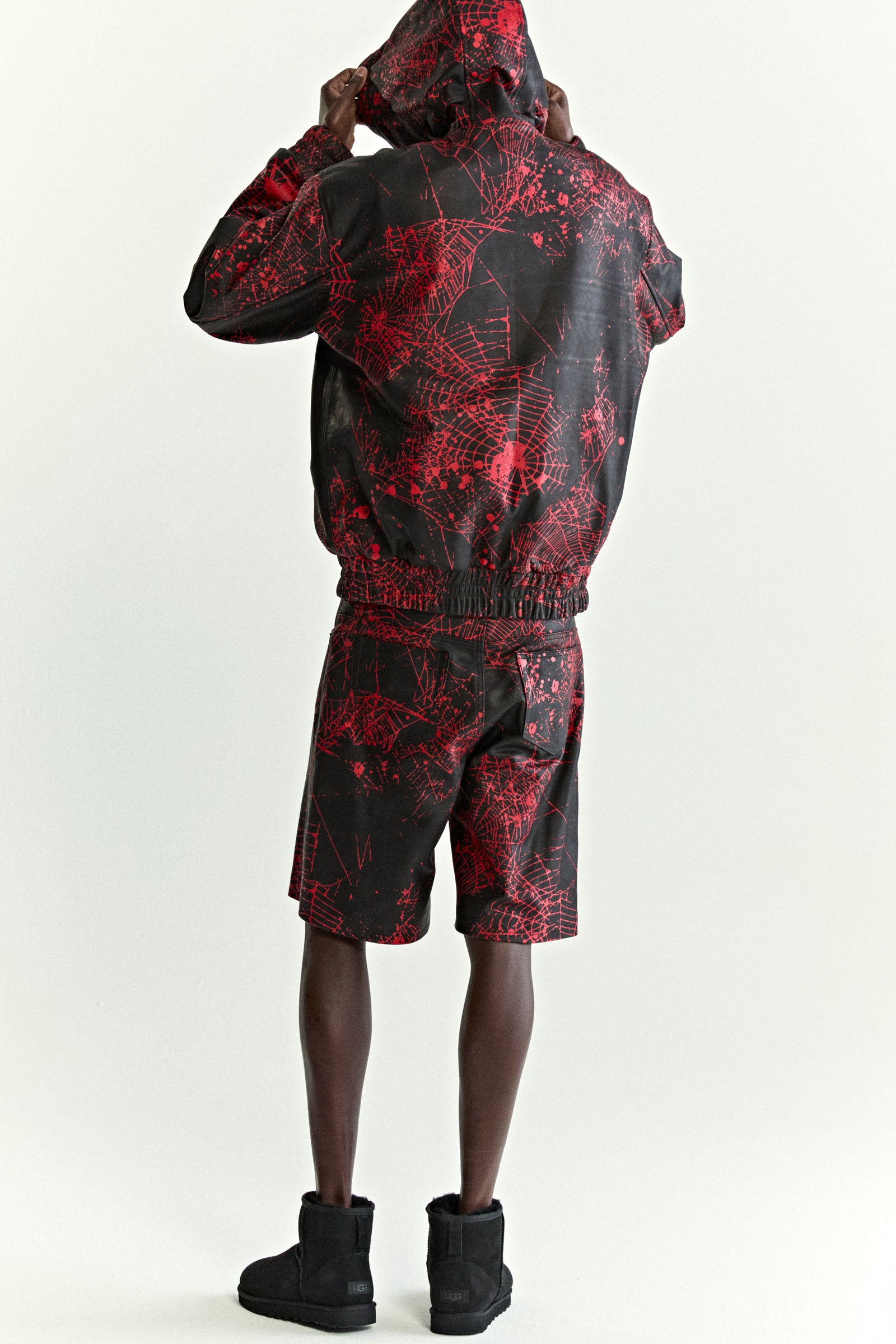 BLACK V2 WEB LEATHER JACKET ON MODEL