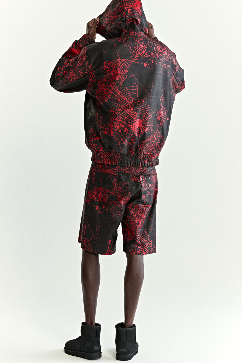 BLACK V2 WEB LEATHER JACKET ON MODEL