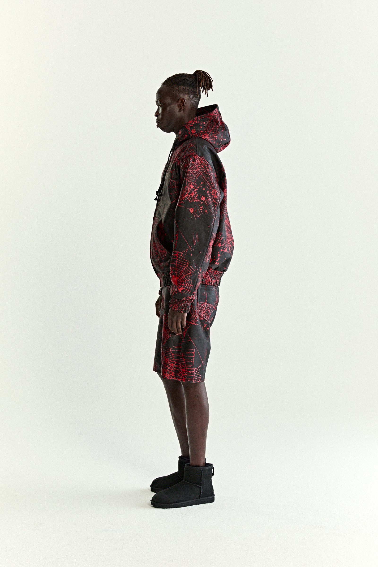 BLACK V2 WEB LEATHER JACKET ON MODEL