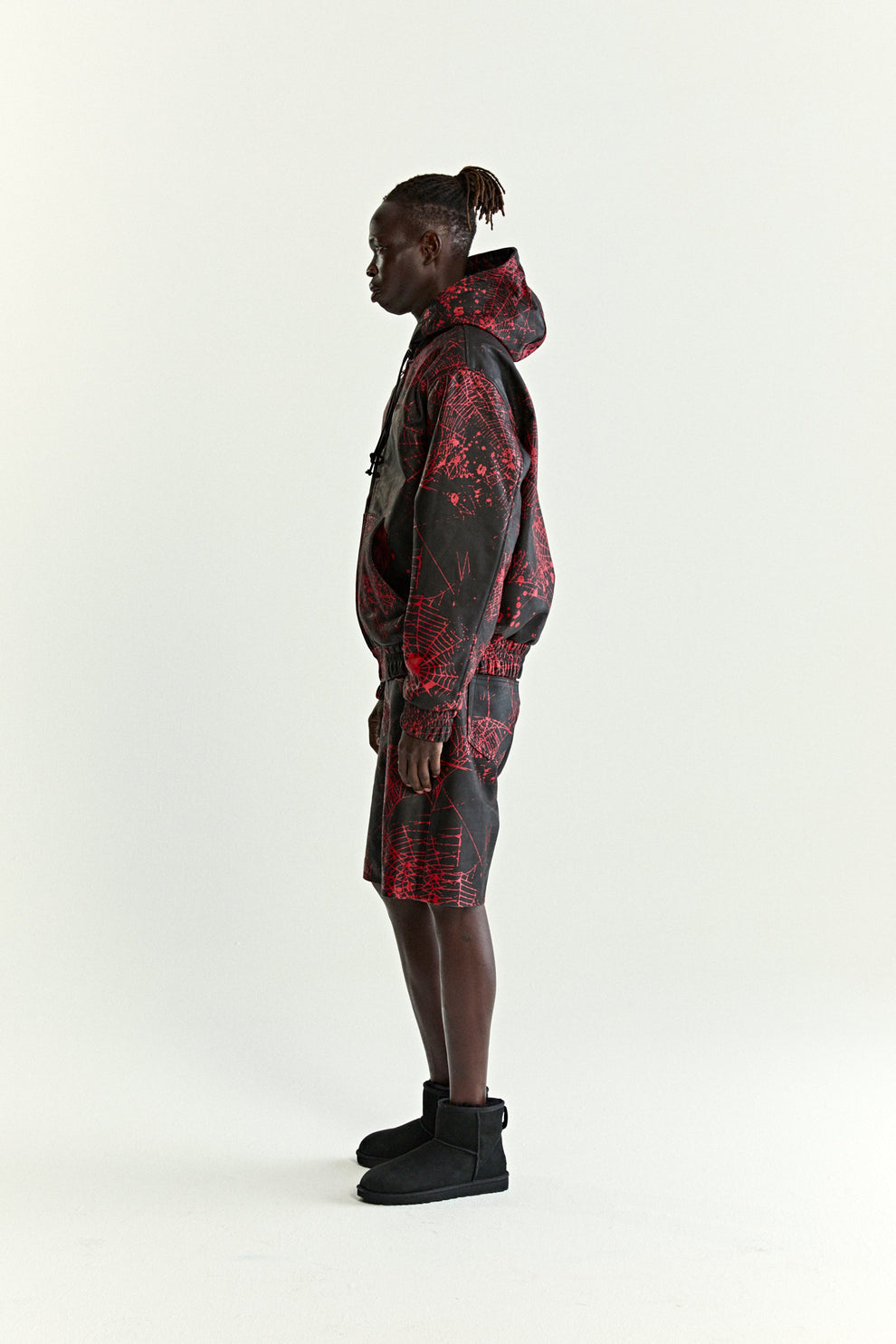 BLACK V2 WEB LEATHER JACKET ON MODEL