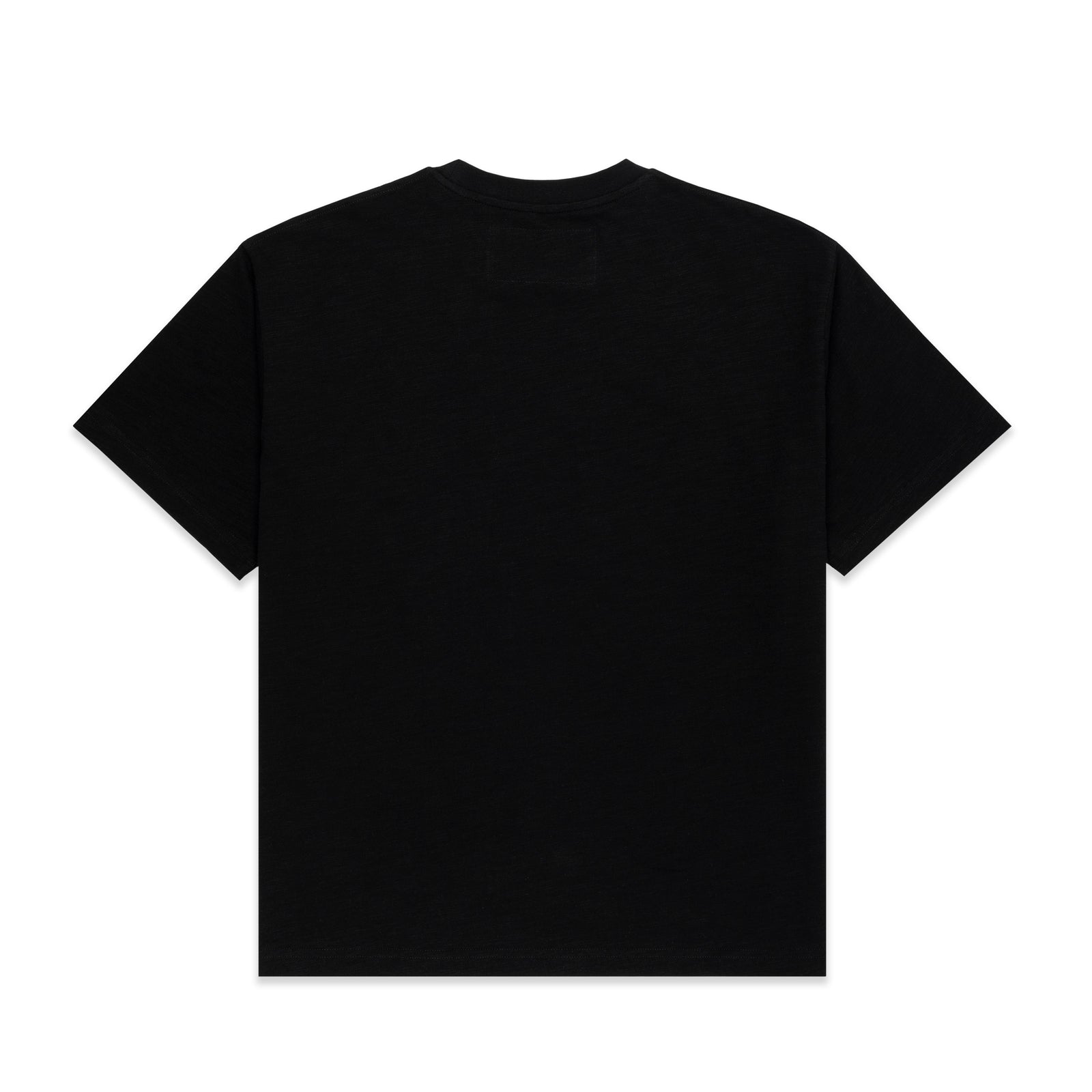 Black CROSS COUNTRY SLUB TEE, back view, showing slub jersey material and round neck.
