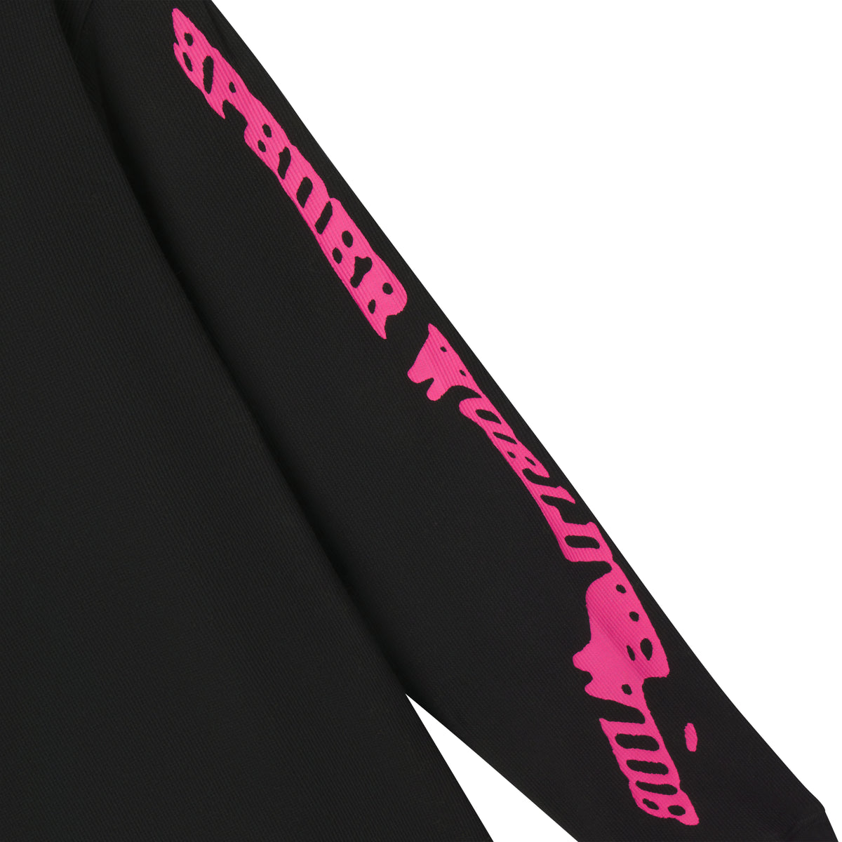 Black waffle knit thermal sleeve featuring a vibrant pink graphic print running down the arm.