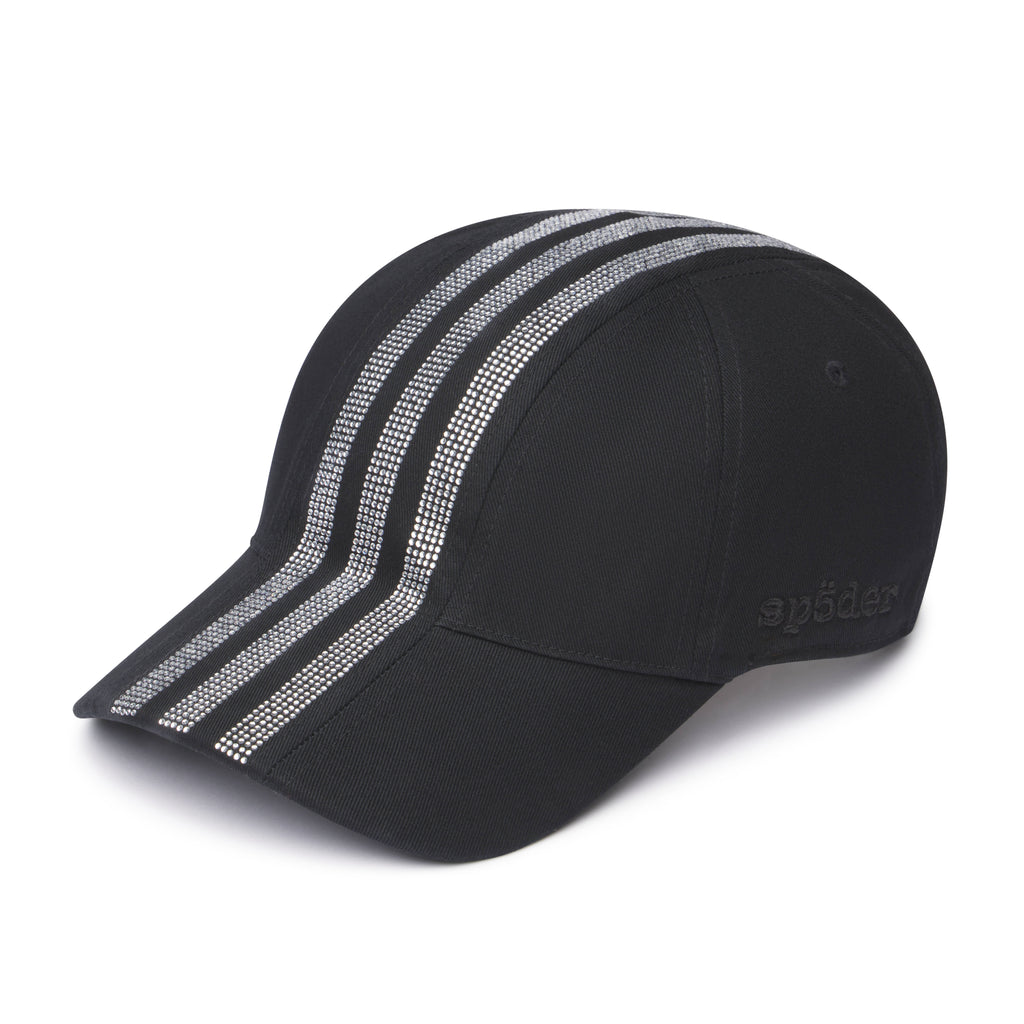Black cotton twill SP5DER cap with three rhinestone adidas stripes and embroidered logo.