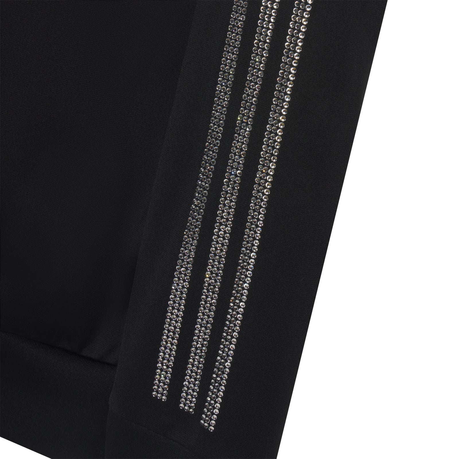 Black polyester SP5DER track top with rhinestone adidas 3-Stripes graphic design on the sleeve.