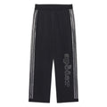 Black polyester track pant with rhinestone adidas 3-Stripes and SP5DER graphic.