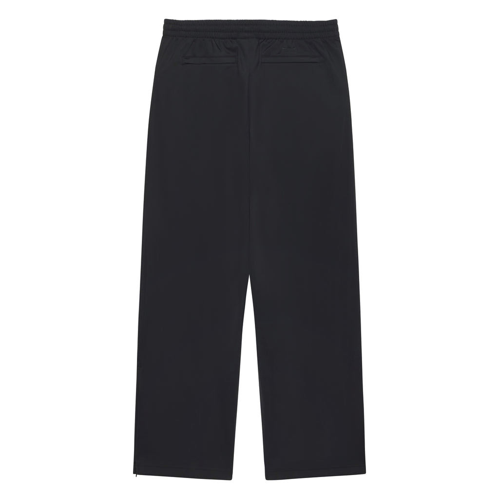 Black polyester SP5DER RHINESTONE TRACK PANT with straight-leg fit and side zip pockets.