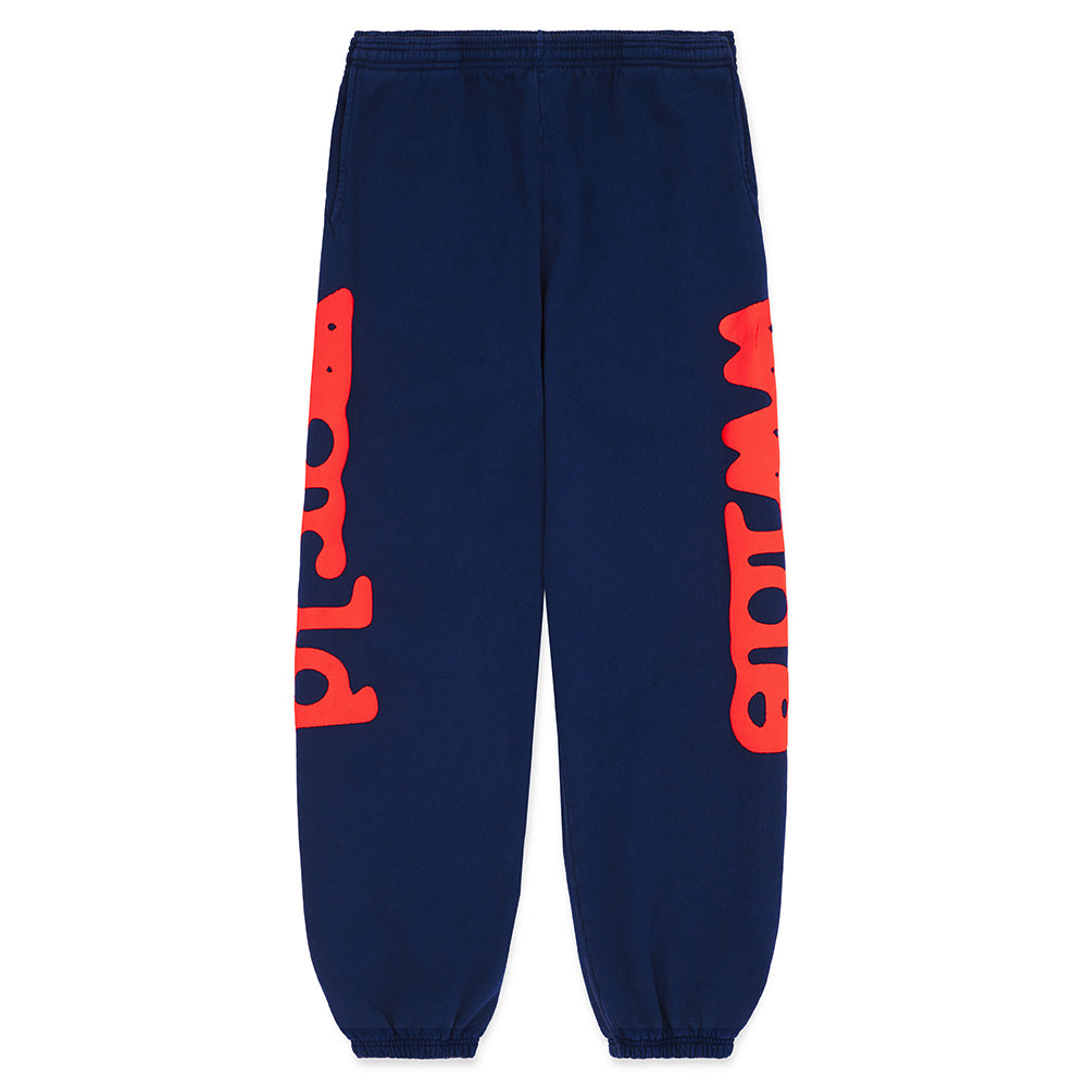 BELUGA SWEATPANT: Navy blue 23oz fleece sweatpants with "Worldwide" puff print in red down both legs.