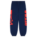 BELUGA SWEATPANT: Navy blue 23oz fleece sweatpants with "Worldwide" puff print in red down both legs.