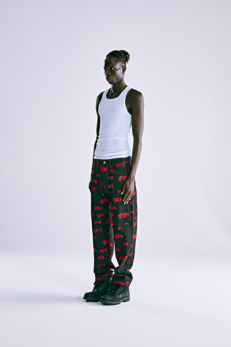 BLACK 5EX AOP DENIM PANT ON MODEL