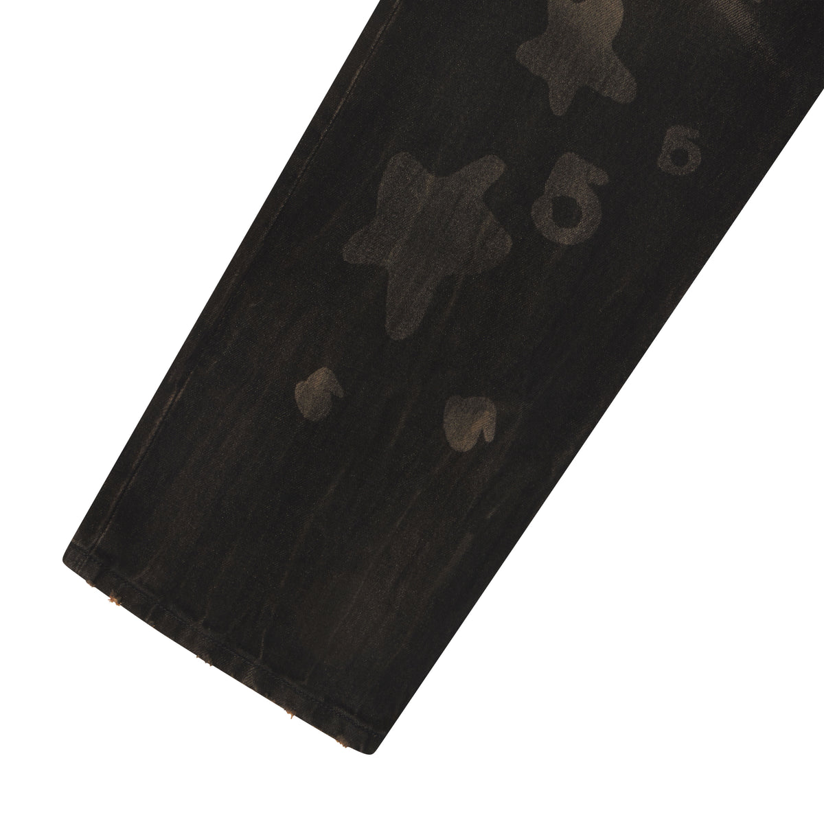 Black straight-leg denim jeans featuring a faded Beluga graphic print and custom branded hardware.