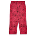 Pink denim work pants with an all-over black spider web print.