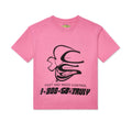 Pink cotton t-shirt with a black graphic print featuring "Pest and Weed Control 1-800-GO-TRULY.