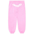 OG WEB PINK SWEATPANT: Pink 23oz fleece sweatpants with white puff print "sp5der" text and scattered star print.