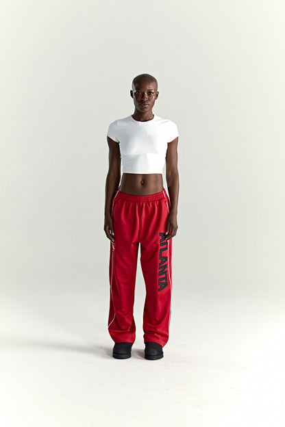 RED ATLANTA TRACK PANT ON MODEL