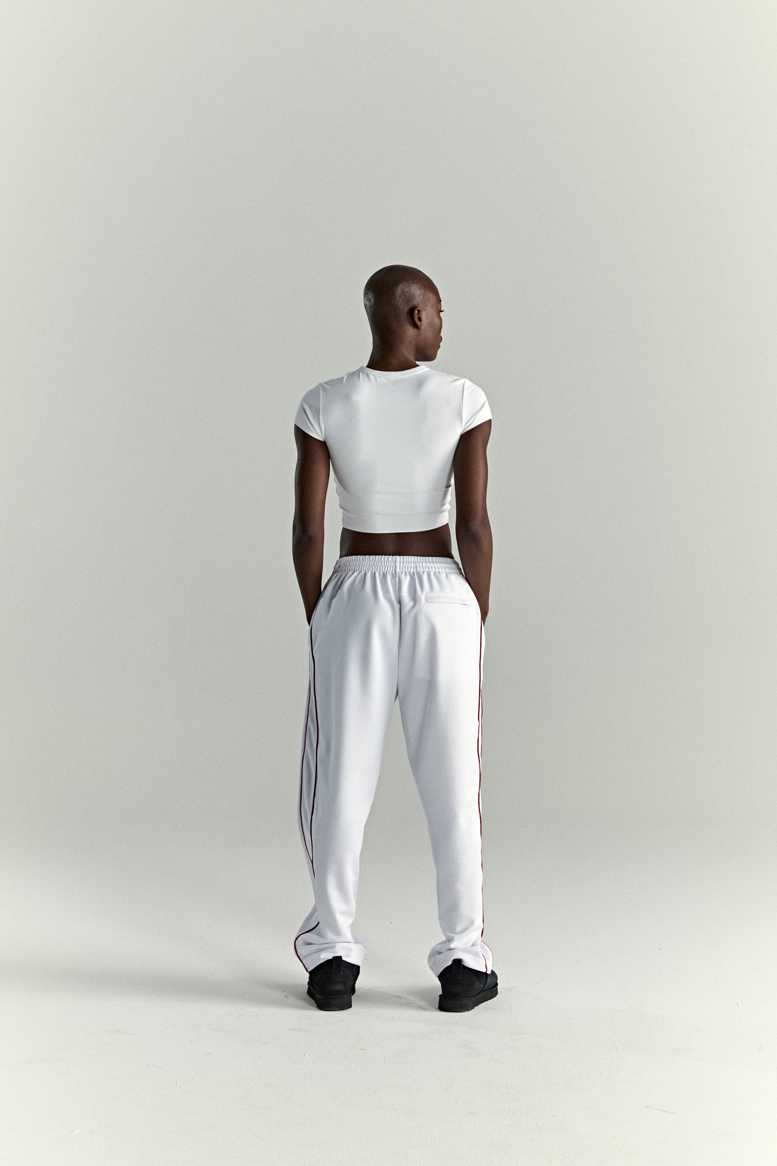 WHITE ATLANTA TRACK PANT ON MODEL