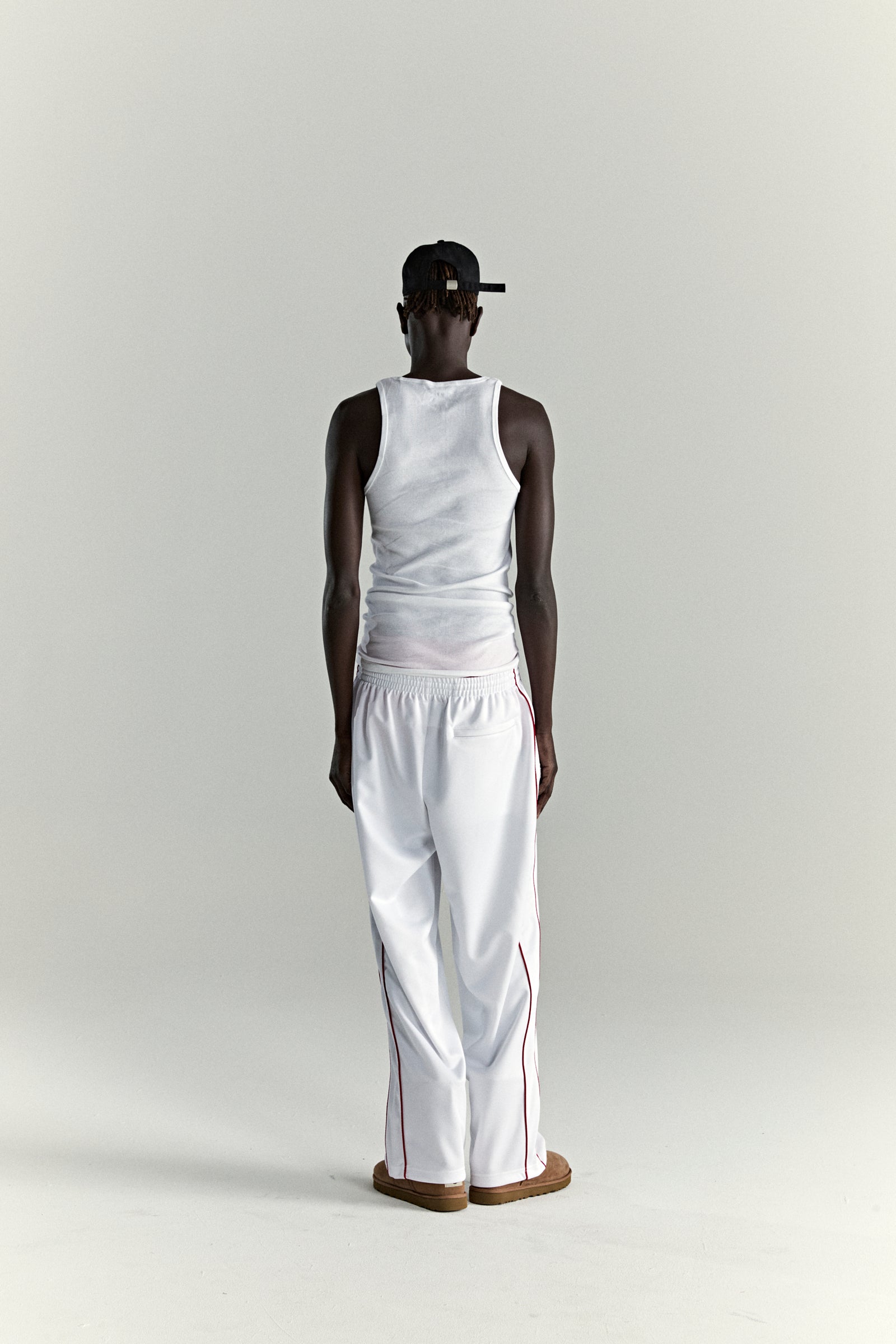 WHITE ATLANTA TRACK PANT ON MODEL