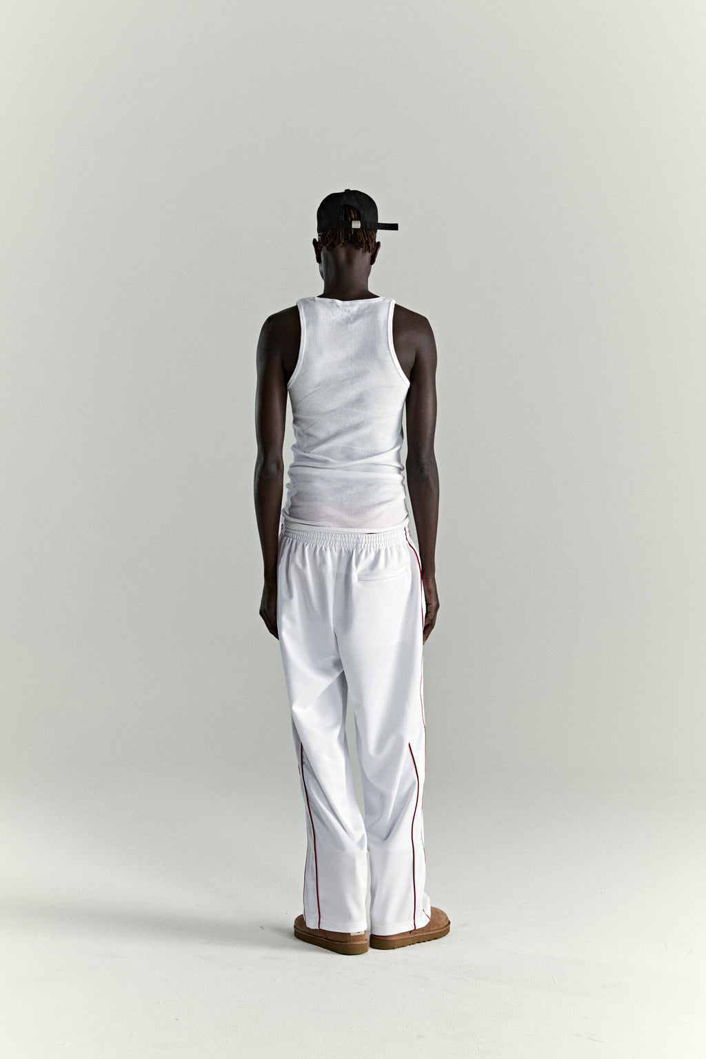 WHITE ATLANTA TRACK PANT ON MODEL