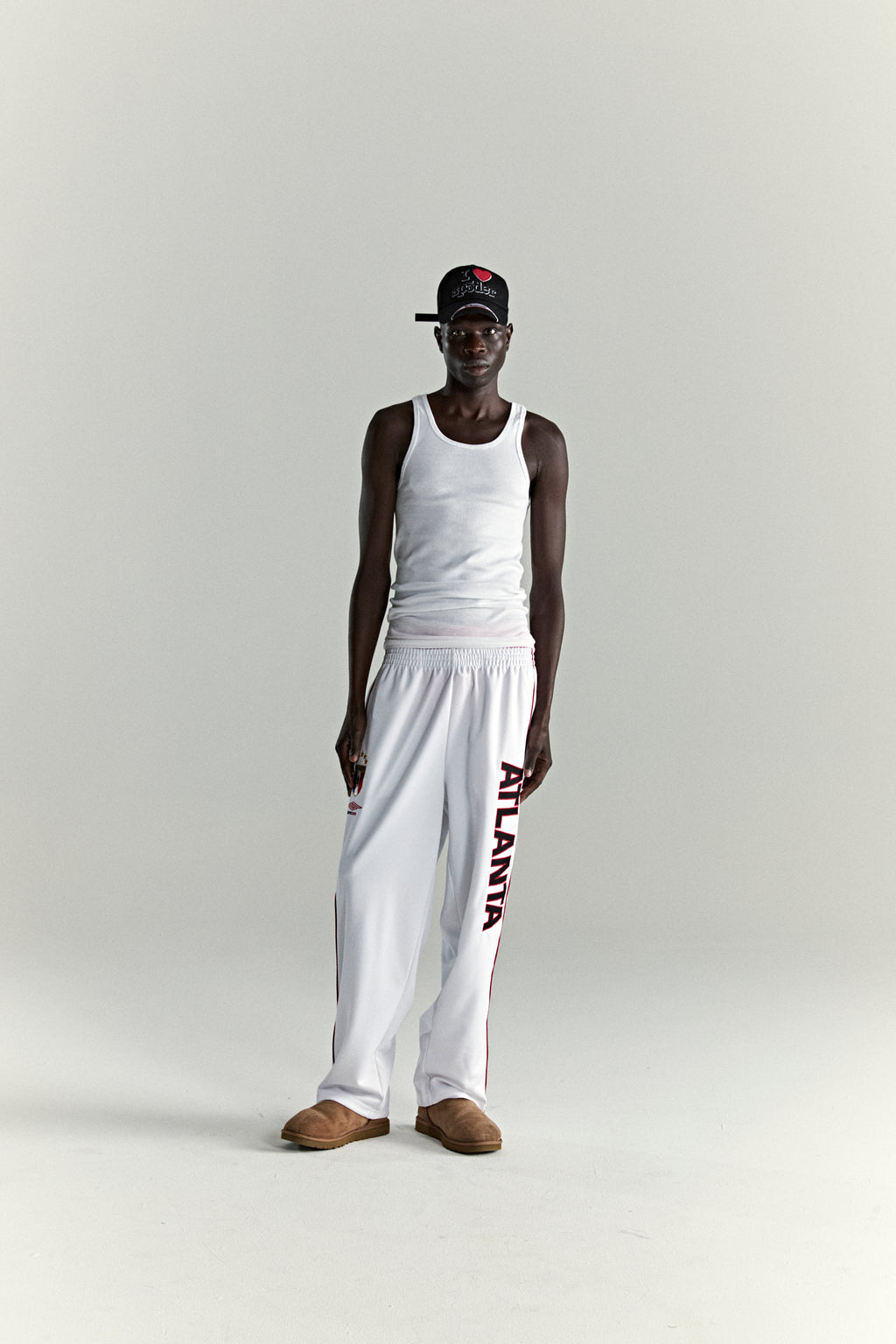 WHITE ATLANTA TRACK PANT ON MODEL
