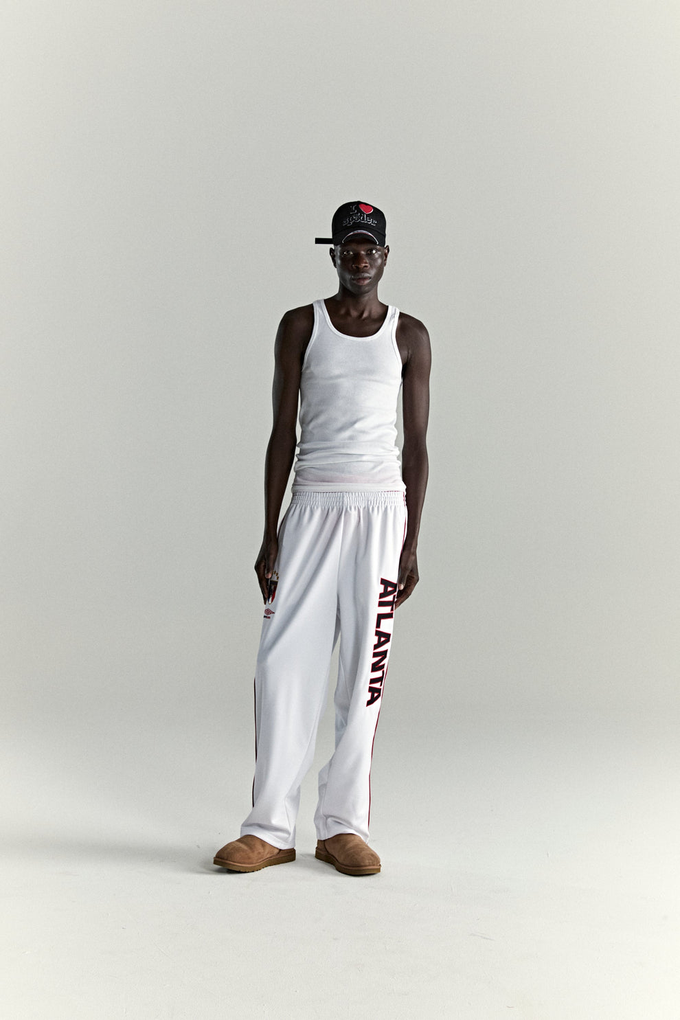 WHITE ATLANTA TRACK PANT ON MODEL