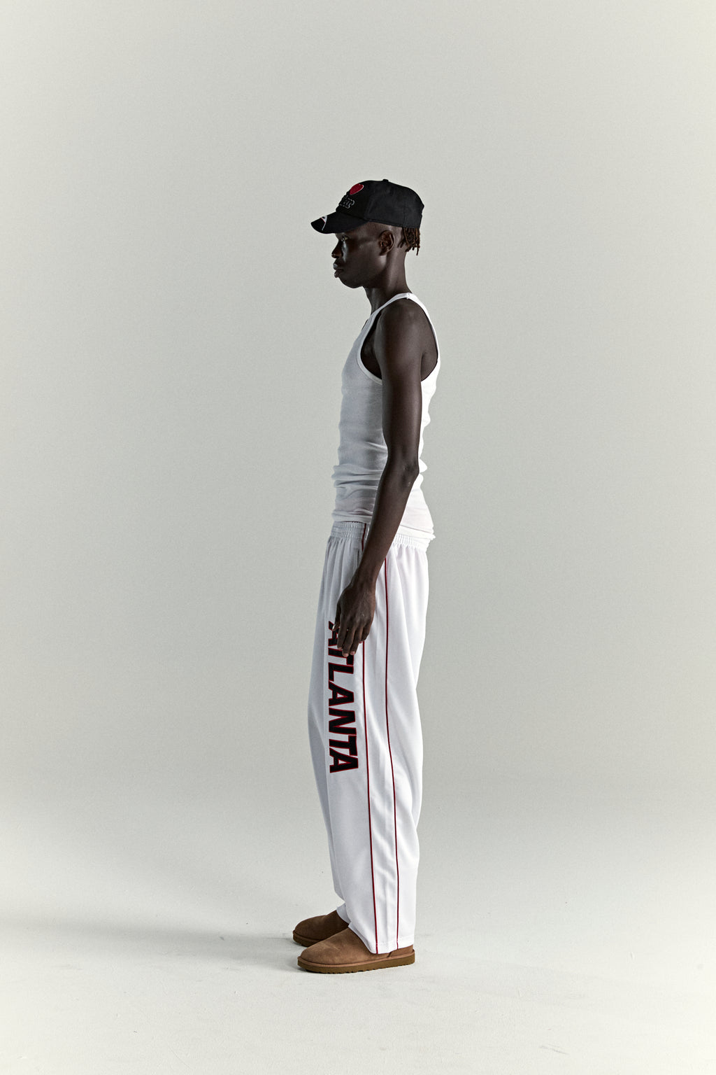 WHITE ATLANTA TRACK PANT ON MODEL