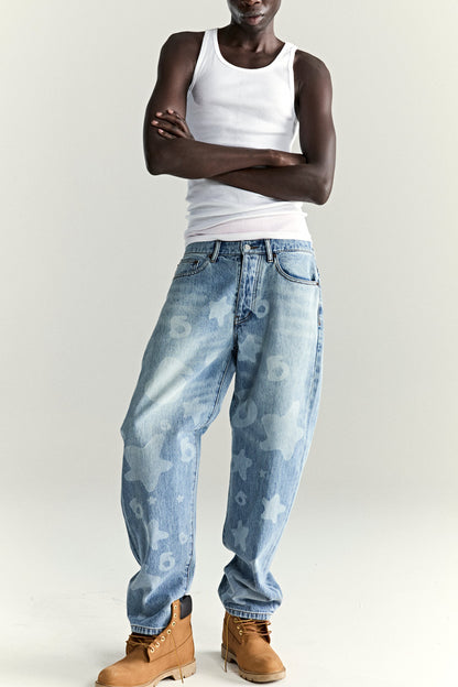 LIGHT BLUE WASH BELUGA DENIM ON MODEL