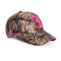 Real Tree Five Cap with curved brim, pink embroidered '5' logo, and cinch strap.