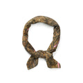 Knotted SP5DER Real Tree camo cotton gauze bandana with pink stripes.