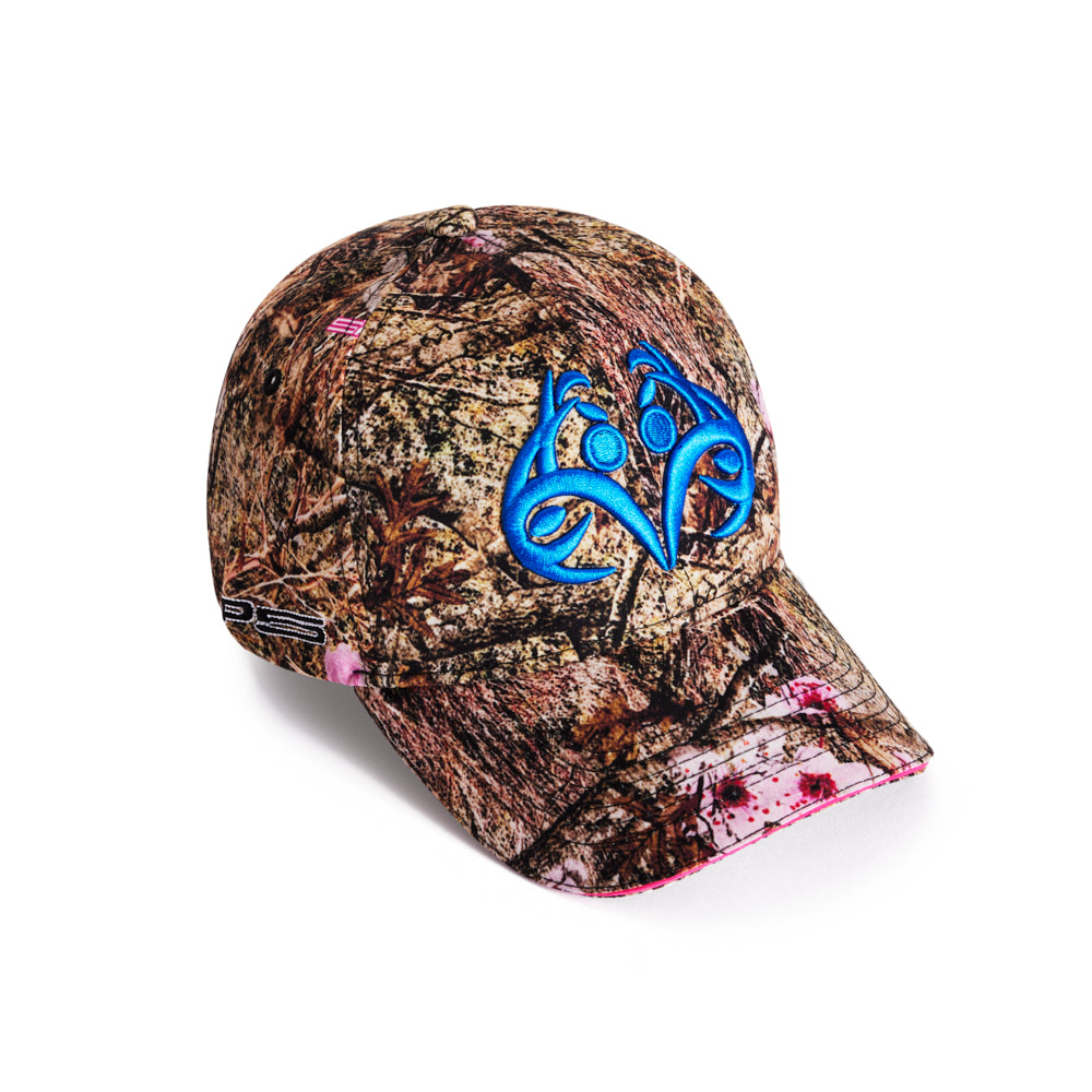 Real Tree camo cap with a curved brim and embroidered blue logo.