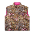 Real Tree Puffer Vest with pink lining, SP5DER logo, and full zip closure.