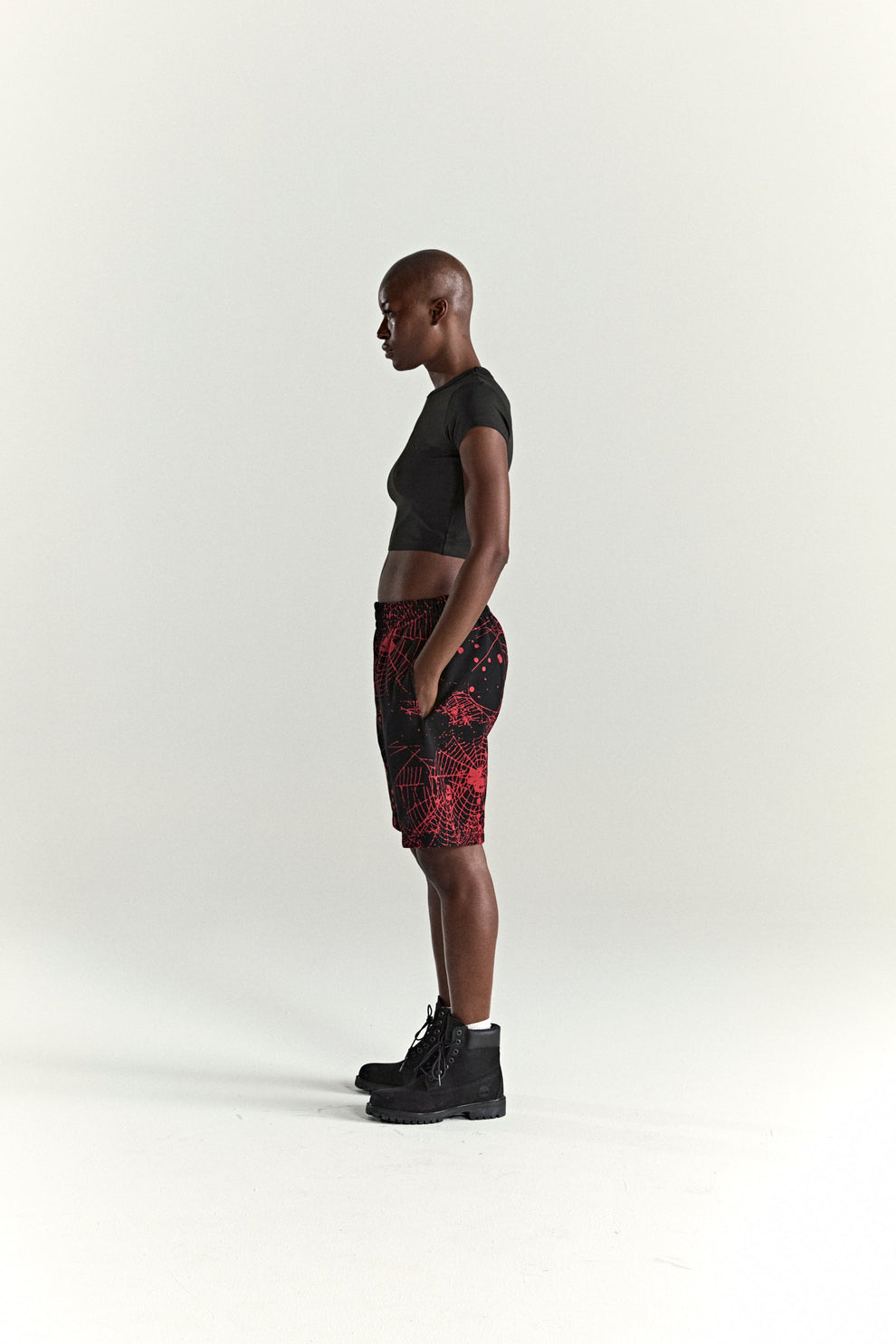 BLACK AOP WEB V2 SWEATSHORT ON MODEL