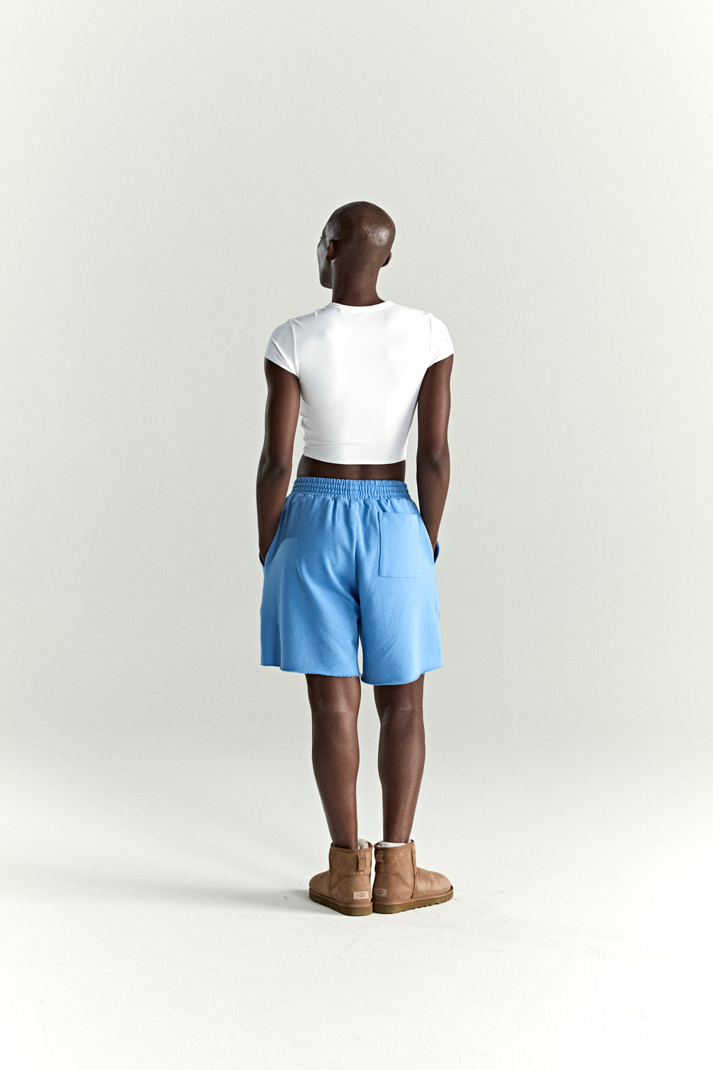 DUSTY BLUE OG WEB V2 SWEATSHORT ON MODEL