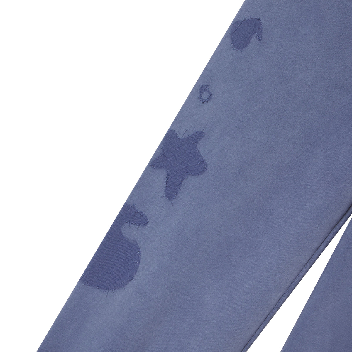 Beluga blue 100% cotton fleece sweatpants featuring a distressed star and number graphic print design.